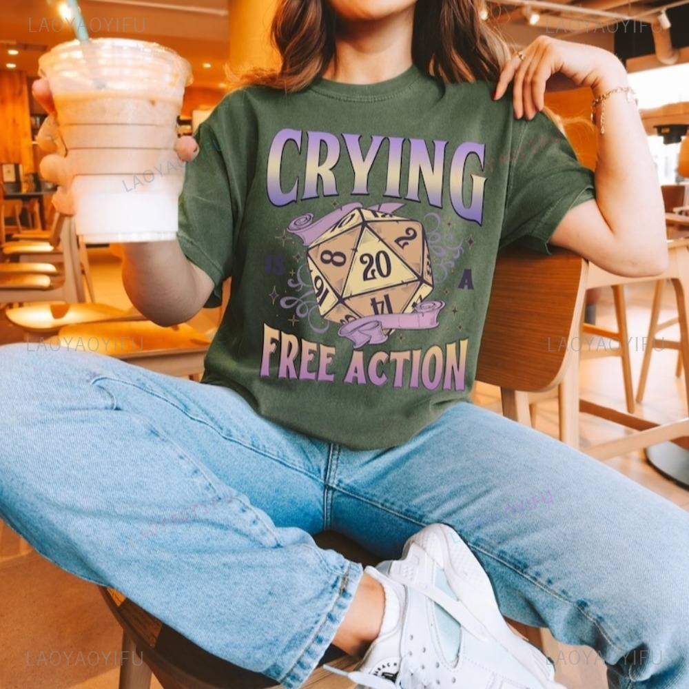 Funny DnD Crying Is A Free Act - Retro Gaming T Shirt ulasan dan harga