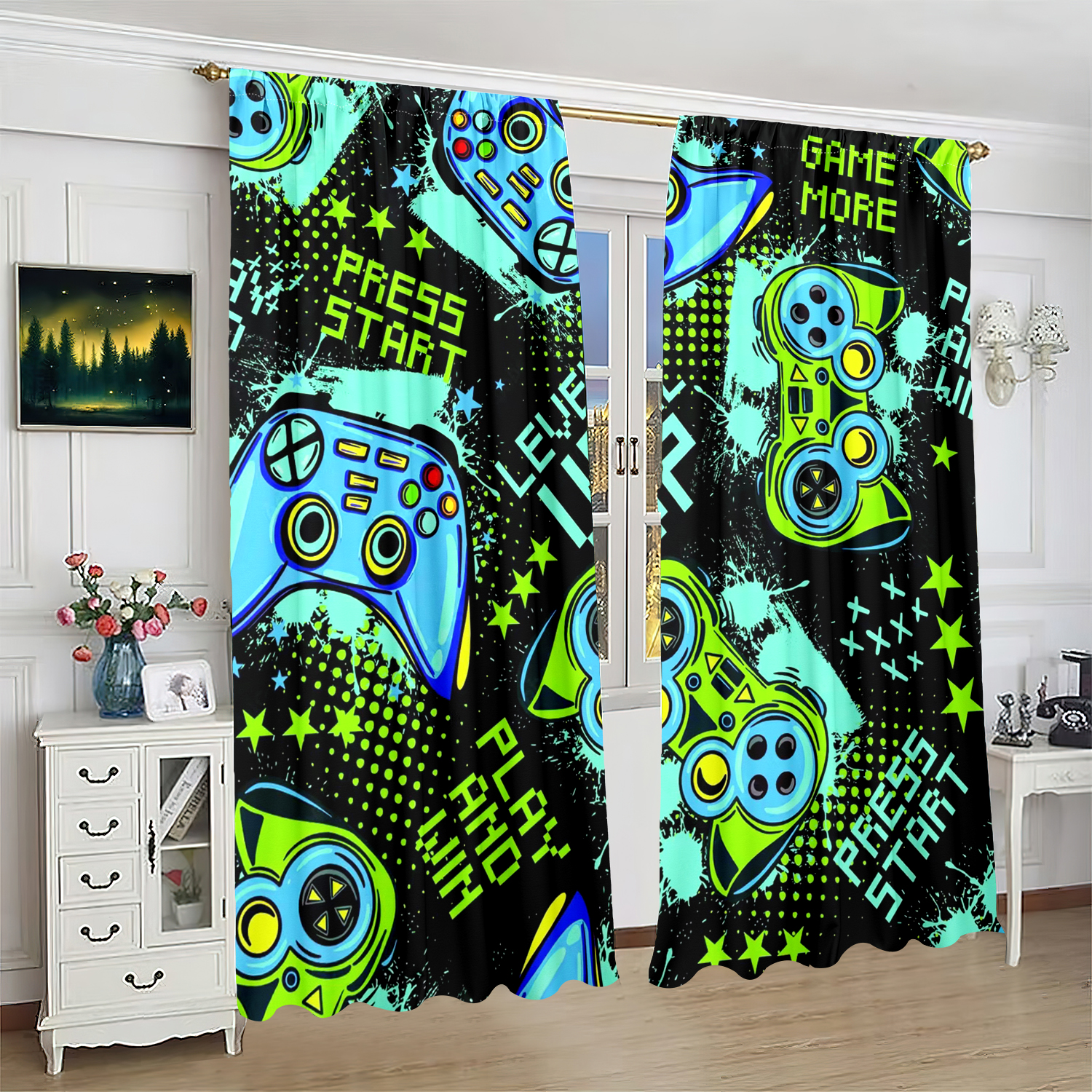 Retro Gamepad Curtains 2-Piece - Retro Gaming Youtube ulasan dan harga